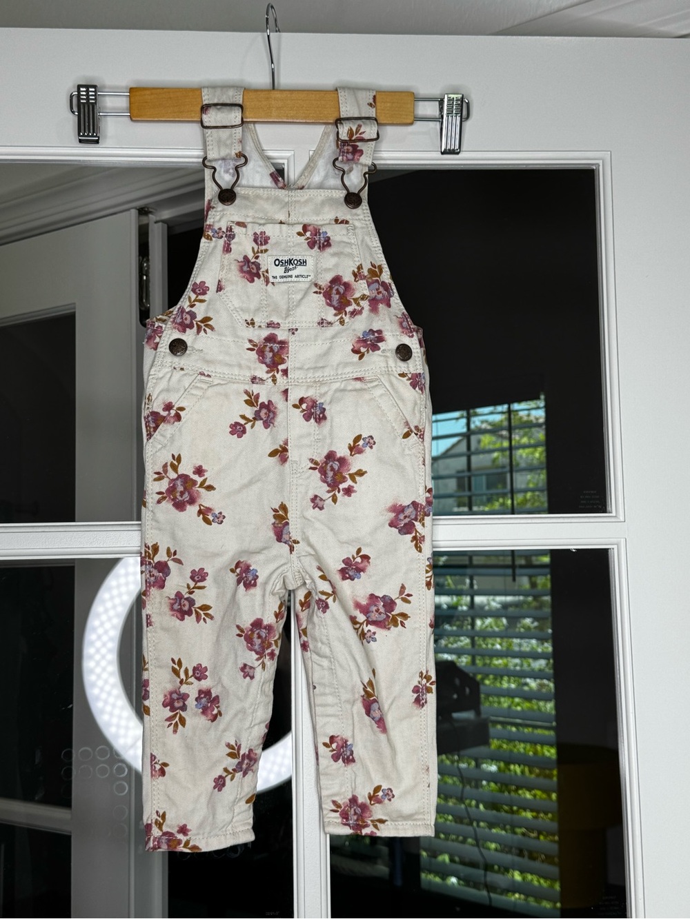 OshKosh B'gosh Cream Overalls with Pink Floral Print